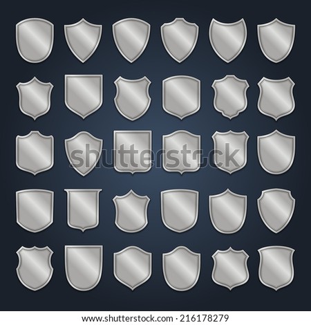 Vintage heraldic shield shapes labels design. Retro style borders, frames, labels set. 