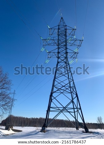 Electric tower on blue sky background