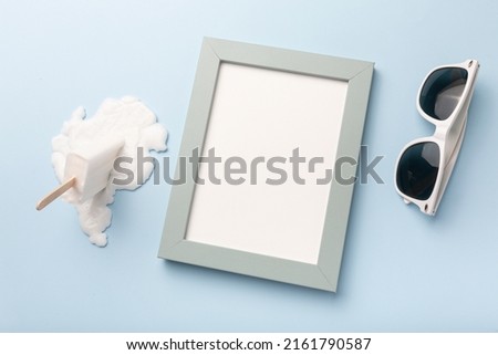 frame with sun glasses and ice cream, summer concept. High quality photo