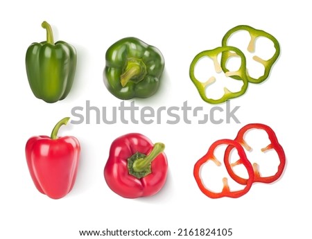 Set green pepper, red pepper, chopped pepper. Vector illustration. Royalty-Free Stock Photo #2161824105