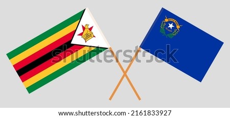 Crossed flags of Zimbabwe and The State of Nevada. Official colors. Correct proportion. Vector illustration
