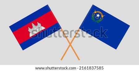 Crossed flags of Cambodia and The State of Nevada. Official colors. Correct proportion. Vector illustration

