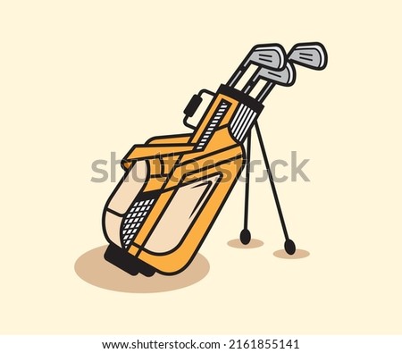 golf bag illustration design template. doodle style logo design.