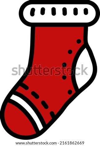 Christmas red fireplace sock, illustration, vector on a white background.
