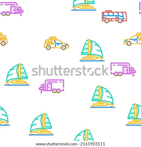 Transport Vehicle And Flying Vector Seamless Pattern Color Line Illustration