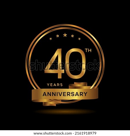 40 years anniversary logo with gold color and ribbon for booklet, leaflet, magazine, brochure poster, banner, web, invitation or greeting card. Vector illustrations.