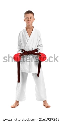 Boy in karategi isolated on white Royalty-Free Stock Photo #2161929263