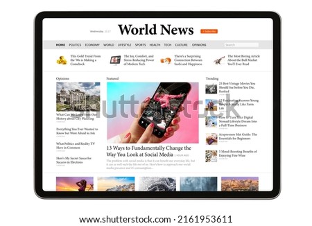 Sample news website on tablet computer Royalty-Free Stock Photo #2161953611