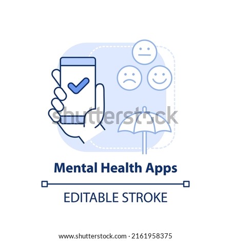 Mental health apps light blue concept icon. Medical software. Trend in psychotherapy abstract idea thin line illustration. Isolated outline drawing. Editable stroke. Arial, Myriad Pro-Bold fonts used