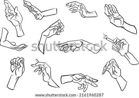 Hands Gesture sign outline  sketch drawing 