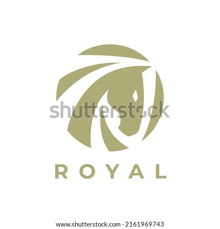 Abstract horse head logo. Stallion icon. Equine stables emblem. Equestrian label symbol. Vector illustration. Royalty-Free Stock Photo #2161969743