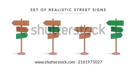 Set of 3d realistic street sign with shadow isolated on white background. Vector illustration  Royalty-Free Stock Photo #2161975027
