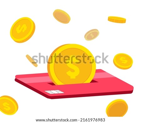 Events where a certain amount of money is accumulated for each red credit card use illustration set. payment, gold coin, money box, coin bank. Vector drawing. Hand drawn style Royalty-Free Stock Photo #2161976983