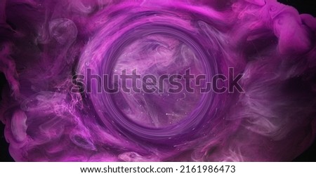 Ink water splash. Vapor cloud motion round portal. Logo reveal effect. Purple white color dye flow on dark black abstract art background shot on Red Cinema camera 6k. Royalty-Free Stock Photo #2161986473