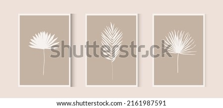 Botanical wall art. Vector Dried Sun Fan Palms. Small Pampas Grass. Bohemian dry cream flowers. Dried flower bunches. Modern line art. Royalty-Free Stock Photo #2161987591