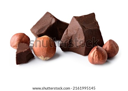 chocolate and hazelnuts isolated on white background clipping path Royalty-Free Stock Photo #2161995145