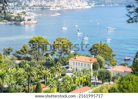 Bay of Villefranche Sur Mer panoramic view, Cote d`Azur, France Royalty-Free Stock Photo #2161995717