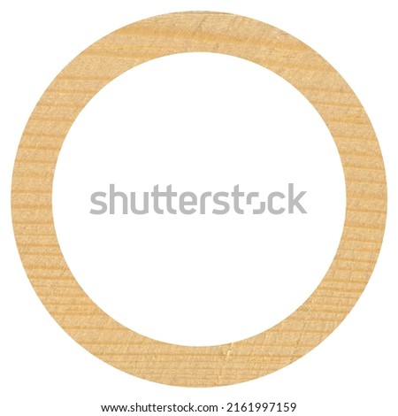 Round wooden frame cut from pine wood texture, isolated on white background