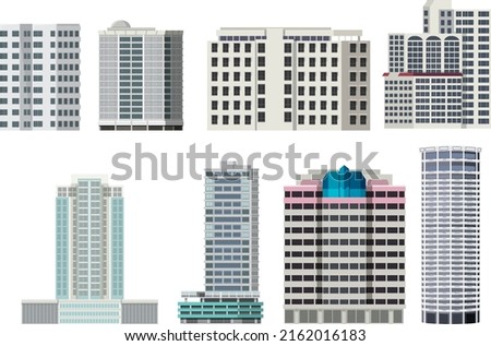 Set of different city skyscraper buildings illustration