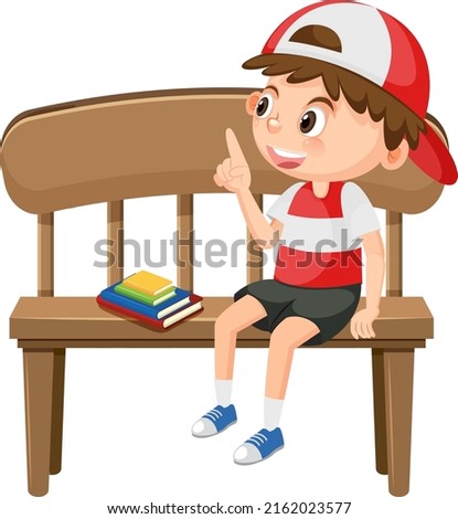 Boy sitting on the wooden bench illustration