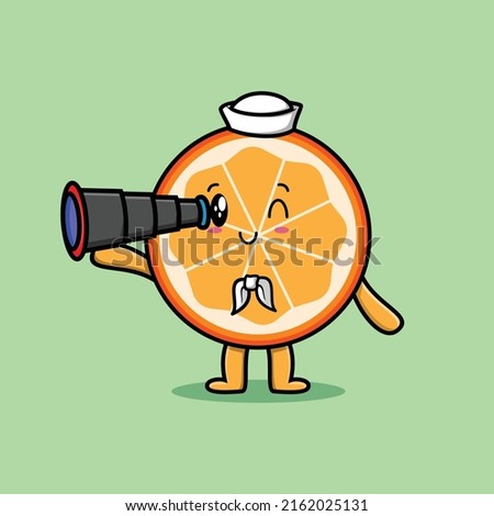 Cute cartoon orange fruit sailor with hat and using binocular cute modern style design