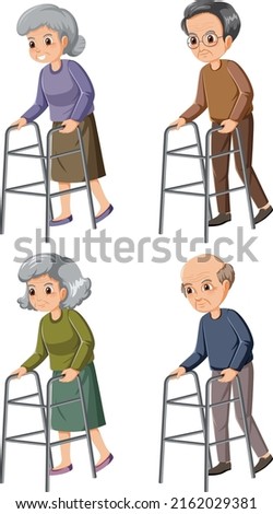 Different four senior people cartoon characters illustration