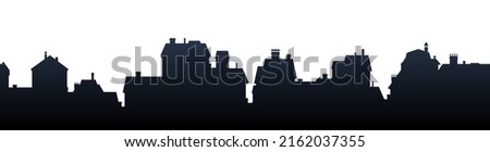 Suburban street silhouette Small city houses residential quarters. Horizontal seamless composition. Isolated on white background. Cityscape with buildings. Housing Vector.