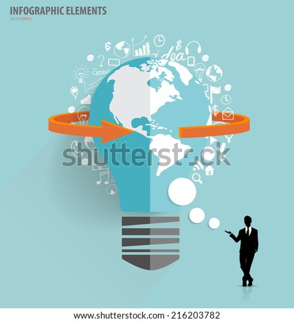 Businessman showing light bulb with cloud of application. Vector illustration.