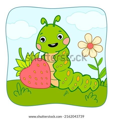 Cute Caterpillar cartoon. Caterpillar clipart vector illustration. Nature background