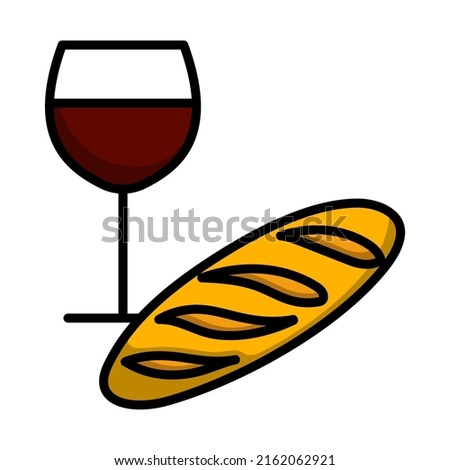 Easter Wine And Bread Icon. Editable Bold Outline With Color Fill Design. Vector Illustration.