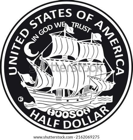 american coin half dollar with sailboat handmade silhouette
