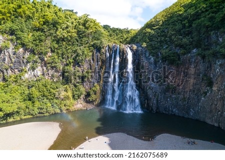 Cascade Niagara on Reunion Island aerial view by drone Royalty-Free Stock Photo #2162075689