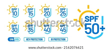 Spf Sun Protection Factor vector icon set