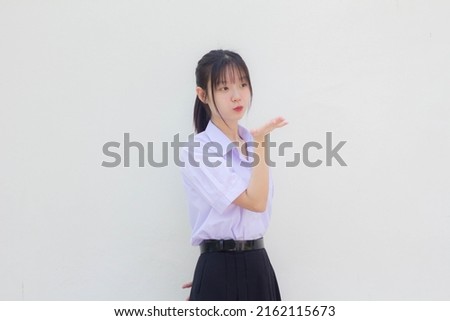 asia thai high school student uniform beautiful girl Send a kiss