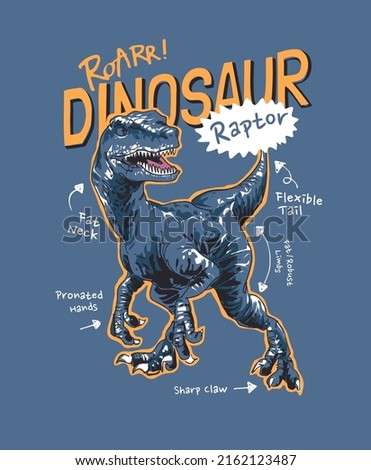 dinosaur slogan with cartoon hand drawn dinosaur raptor illustration  Royalty-Free Stock Photo #2162123487