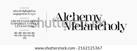 Elegant Font Uppercase Lowercase and Number. Classic Lettering Minimal Fashion Designs. Typography modern serif fonts regular decorative vintage concept. vector illustration Royalty-Free Stock Photo #2162125367