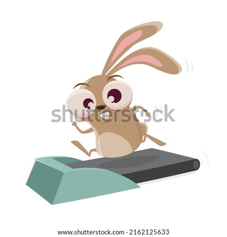 funny cartoon rabbit running on a treadmill