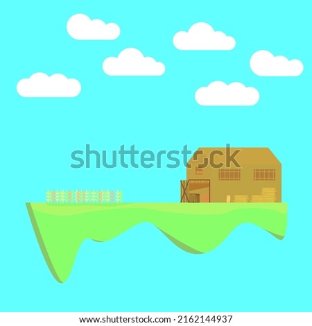 abstract view of a farm on a flying island