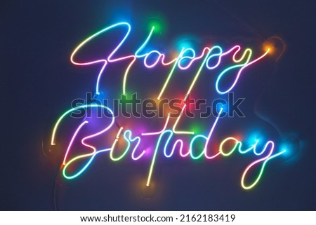 Colorful neon happy birthday. Trendy style. Happy Birthday  background. Neon sign. Custom neon. Party decor.