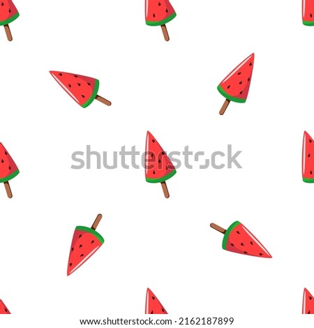 Seamless pattern of watermelon ice cream on a stick.