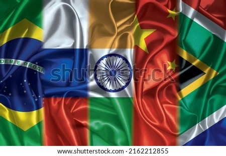 BRICS flags of the five countries which are member states of the BRICS association Royalty-Free Stock Photo #2162212855
