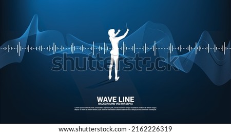 Vector silhouette of conductor with Sound wave Music Equalizer background. Concept background for classic music concert and recreation.