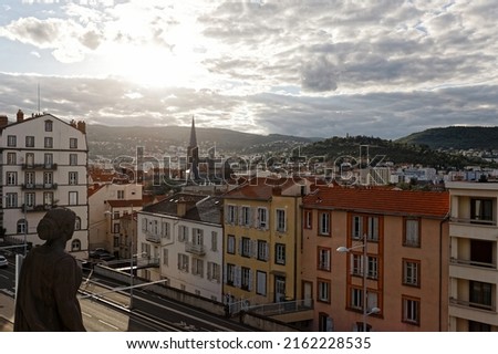 Top view of the city of Clermont-Ferrand and the church of Saint Eutrope. France. Royalty-Free Stock Photo #2162228535