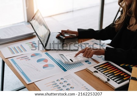 Close up view of bookkeeper or financial inspector hands making report, calculating or checking balance. Home finances, investment, economy, saving money or insurance concept Royalty-Free Stock Photo #2162253207