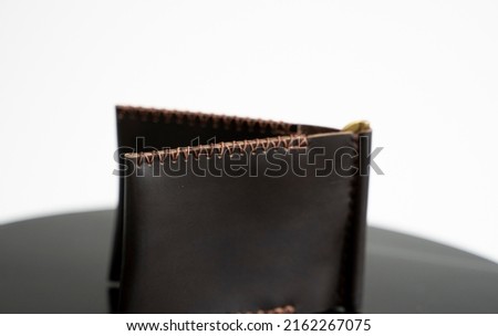 Brown men's money clip handmade leather wallet. Empty money clip wallet with a two pockets for cards.