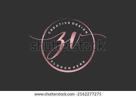 ZV handwriting logo with circle template vector signature, wedding, fashion, floral and botanical with creative template.