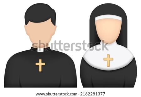Realistic catholic priest and nun icon. Vector illustration. Eps 10.