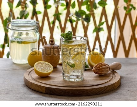 A Glass of Homemade Fermentation, Probiotic Honey Lemonade Soda. Refreshing summer drink.