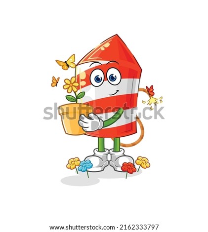 the fireworks rocket with a flower pot. character vector