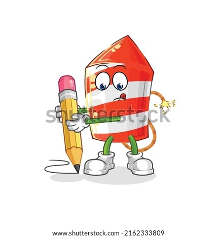 the fireworks rocket write with pencil. cartoon mascot vector